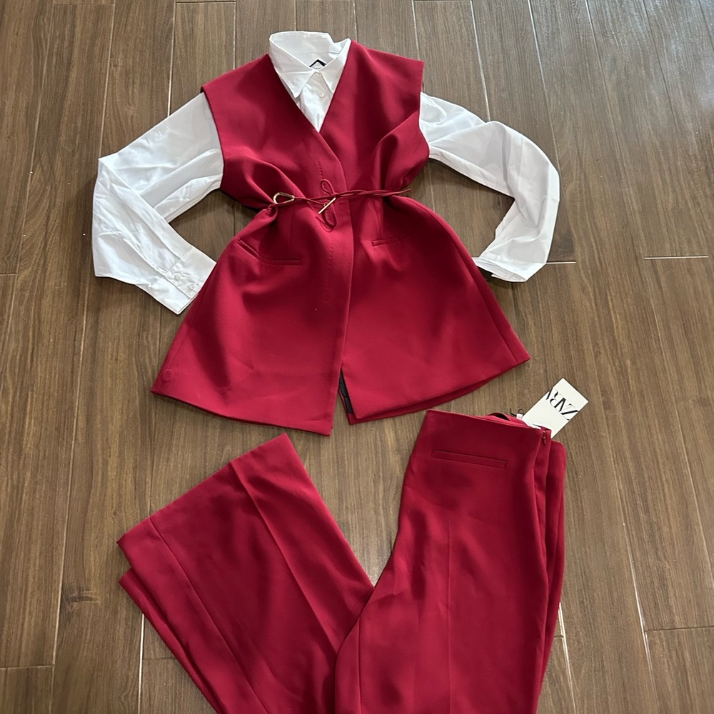 Zara maroon classic pants suit - Picture 7 of 7
